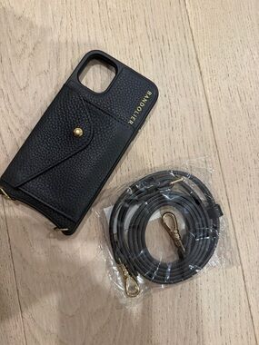 Bandolier Emma Black Leather iPhone 11 Case with adjustable strap